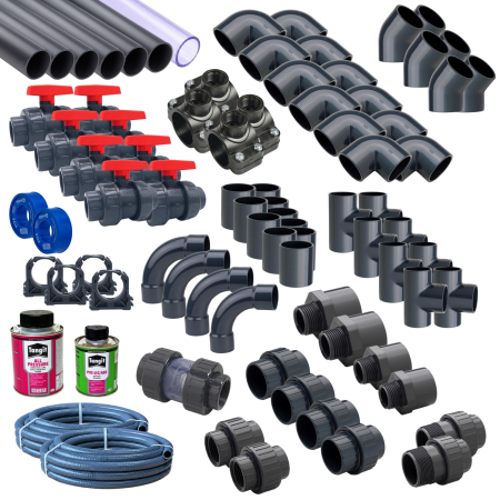 PoolConnect PVC 50mm Verrohrung Komplettset inkl. Bypass für Poolbau, Pooltechnik